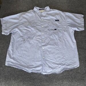Columbia PFG Super Bonehead Fishing Shirt‎ Mens 3XL Blue Gingham Short Sleeve